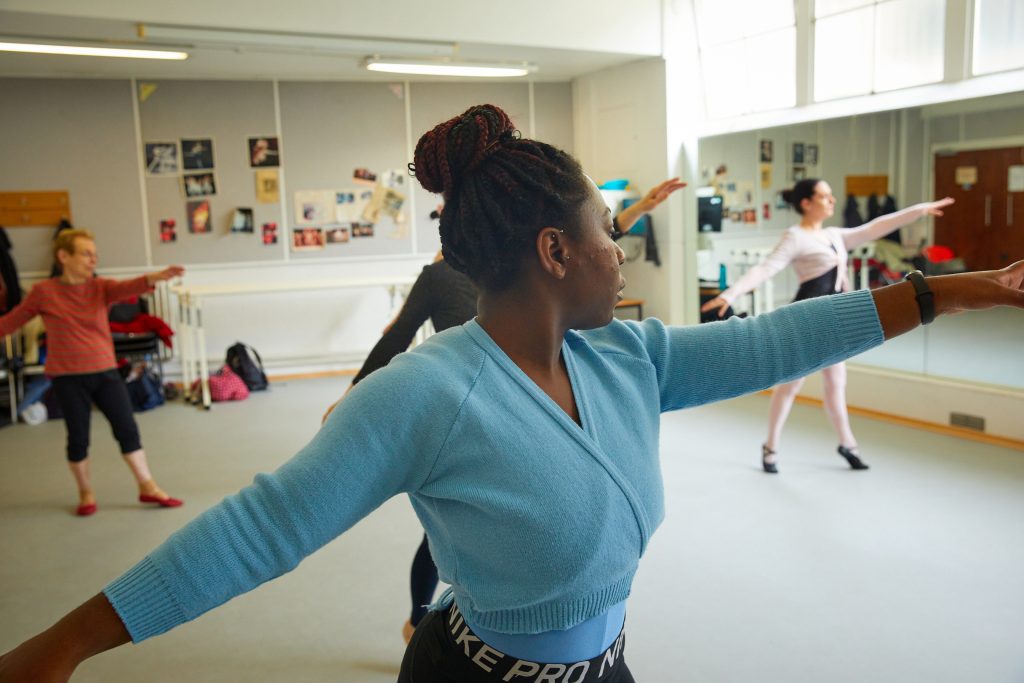 Ballet dancing students in a dance studio