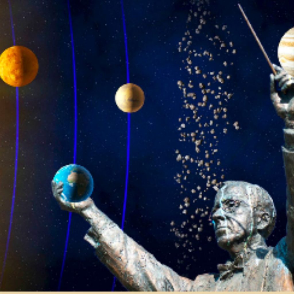 man holding planets