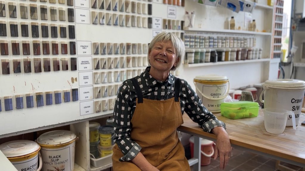 Photograph of Annette Welch, taken in the Morley College London ceramics studio