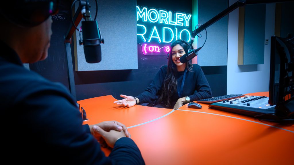 Student presenting a radio show